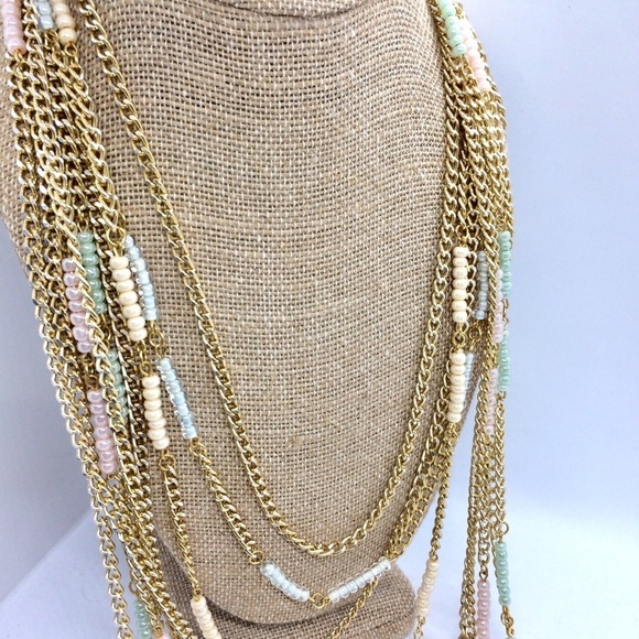 3/$30 MARCIELLI RODRIGUES PASTEL PEARL GOLD LAYERED NECKLACE BEADED BEADS BOHO - Picture 3 of 12